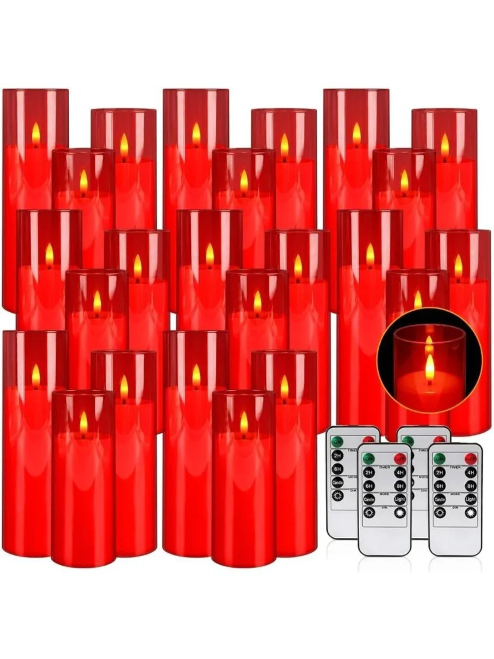 24-Pack Red Flameless LED Candles with Remote - Realistic Flicker for Home